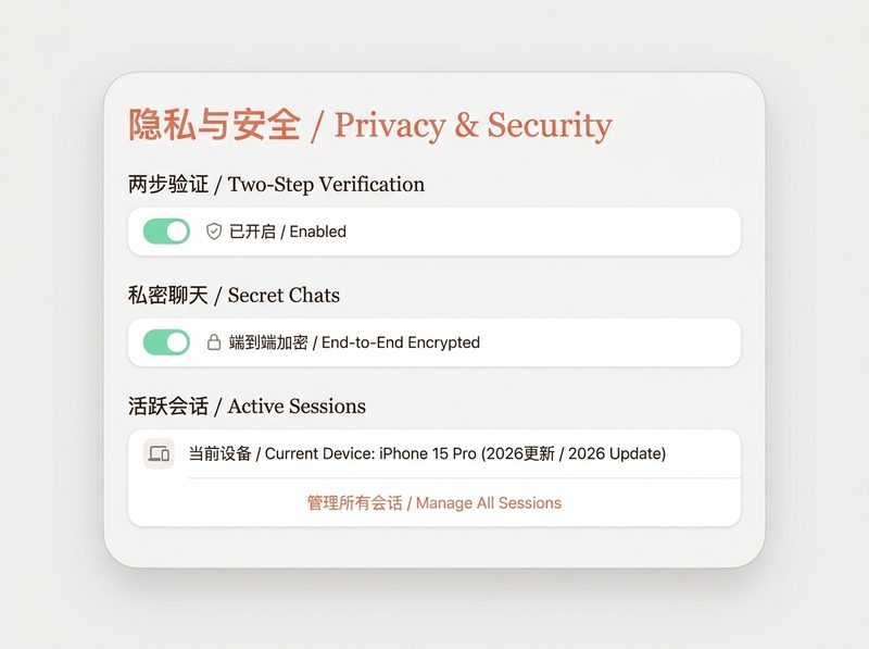 Telegram安全与隐私设置面板中文界面展示